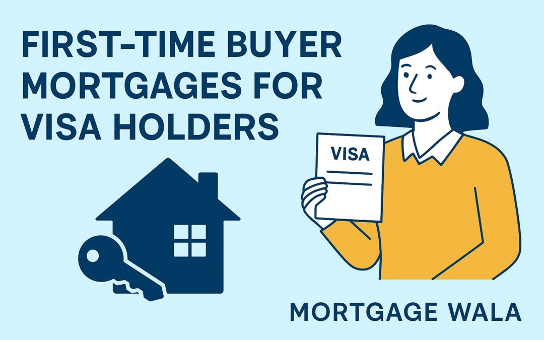 First-time buyer mortgage guide for visa holders with house, key and visa illustration